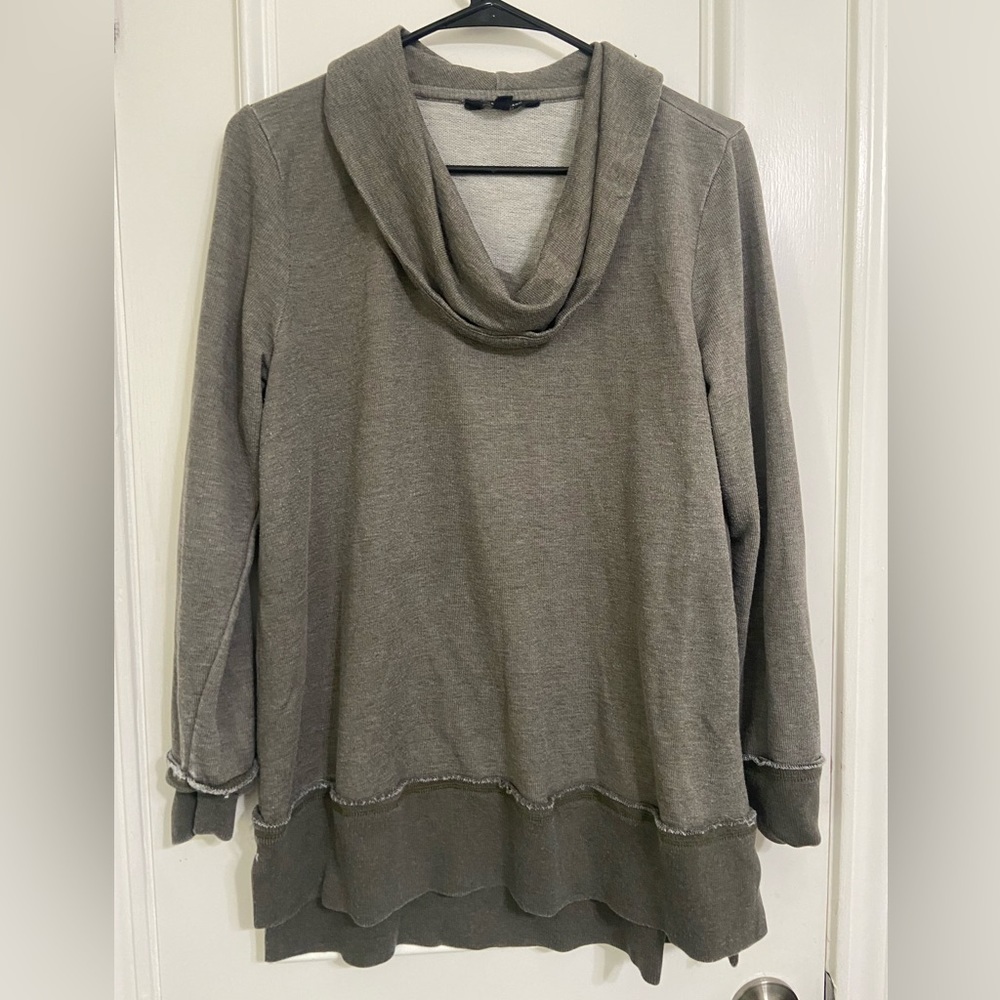 Lucky Brand women's xl grey cowl neck lightweight sweatshirt w/side slit - Picture 3 of 7